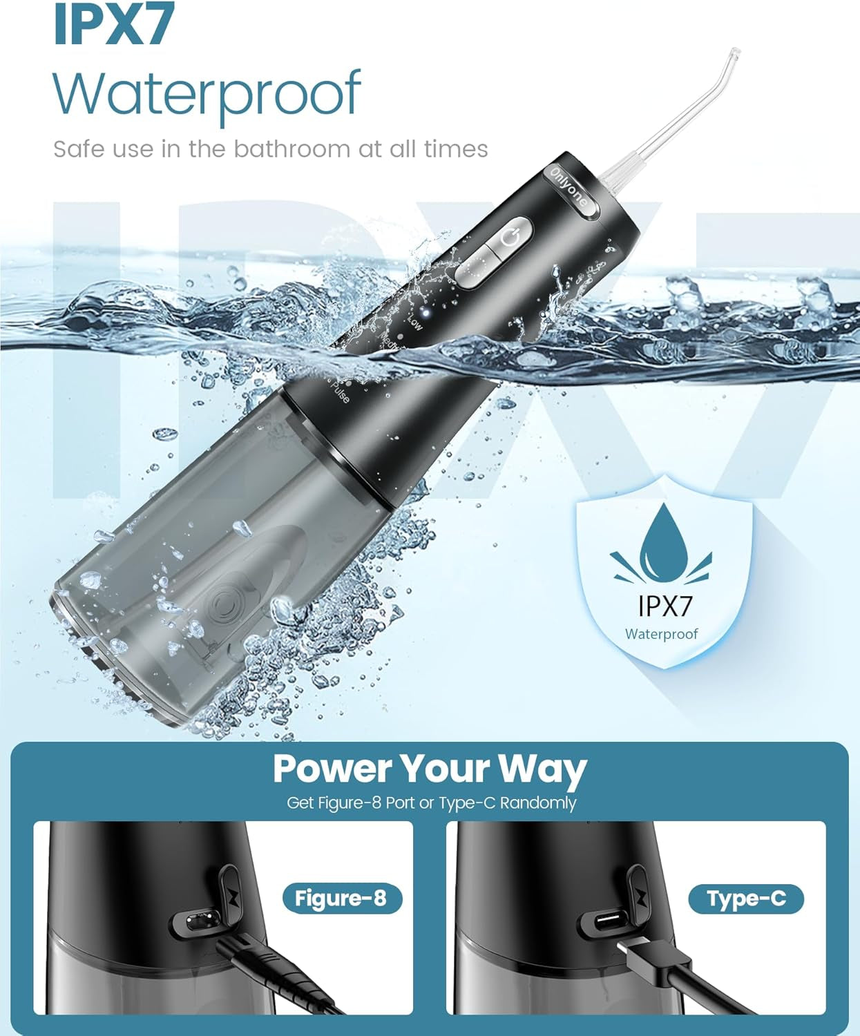 Rechargeable Cordless Water Flosser with Adjustable Water Pressure for Daily Oral Care, Power Dental Flosser for Home and Travel Use, Portable Oral Irrigator for Sensitive Gums and Braces Care