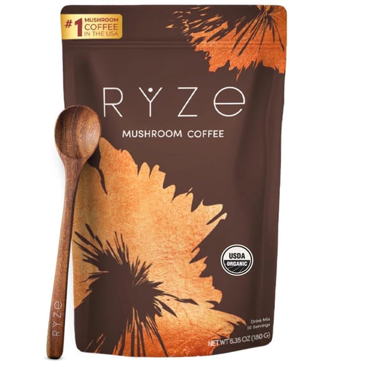 Mushroom Medium Roast Coffee USDA Organic with 6 Adaptogenic Mushrooms, USA Grown Instant Coffee for Better Energy, Focus Digestion Immunity with Lions Mane & Turkey Tail 30 Servings